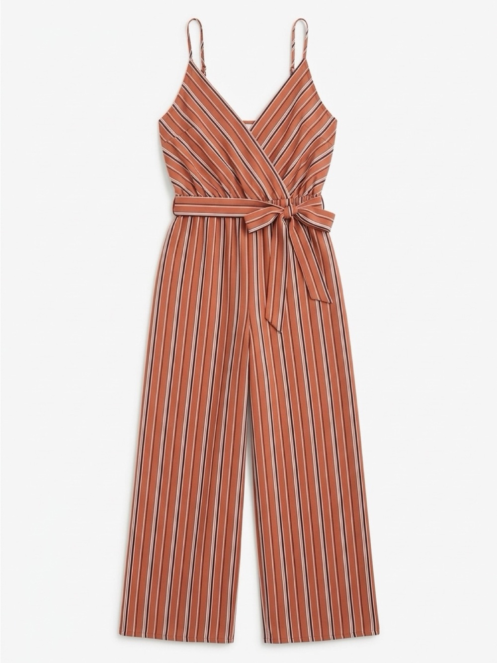 Striped Rust Wide-Leg Jumpsuit with Tie Waist